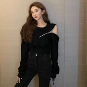 トップス スウェット トレーナー ジッパー クルーネック ラウンドネック レディース