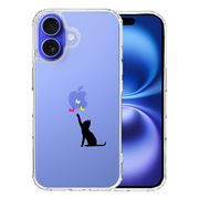iPhone16 側面ソフト 背面ハード ハイブリッド クリア ケース 猫 CAT ねこ 蝶々 ブラック