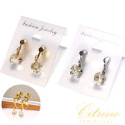 イヤリング　シトリン　ハートカット　ネジバネ式　ステンレス　日本製