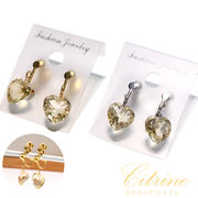 イヤリング　シトリン　ハートカット　ネジバネ式　ステンレス　日本製