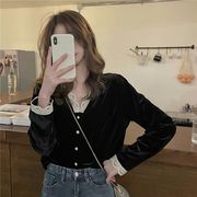 長袖トップス 切り替え 体型カバー 着痩せ sweet系