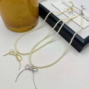 リボンネックレス　パールネックレス　アクセサリー　韓国ファッション