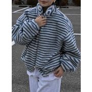 今季マストバイ　カジュアル  ストライプ柄 人気 おしゃれ  ファスナー   長袖