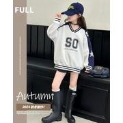 ★2024秋冬子供服★カジュアル系 レトロ 英字柄トレーナー 韓国風子供服 トップス 防寒 温かい 男女兼用