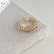 2連風ダイヤ ゴールドリング 指輪 調整可能 アクセサリー おしゃれ  上品 韓国風