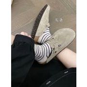 レディース 丸いつま先の靴 冬用裏起毛 保温レザー フルベルベット（グレー色）