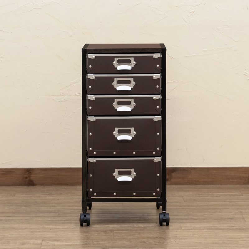 Popan 収納チェスト 5段 ファイルBOX ブラウン Popan 収納チェスト 5段