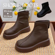 初回送料無料 定番 人気 ショートブーツ 厚底 黒 ブラック 太ヒール 黒 ブラウン 5cm スタイルアップ