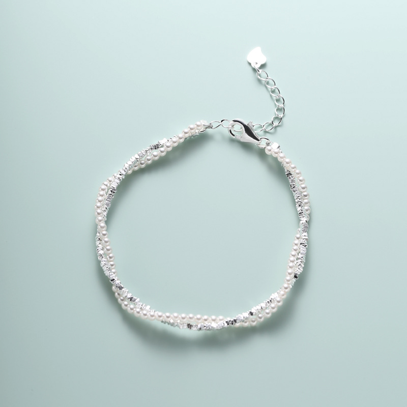 パールとシルバーの2連風ブレスレット S925 シルバーアクセサリー アレルギー対応 おしゃれ 大人かわいい