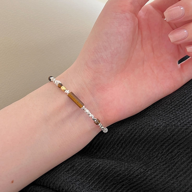 タイガーズアイブレスレット 小さなビーズ S925 シルバーアクセサリー アレルギー対応 おしゃれ