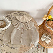 zheg☆2024秋冬無地フリル襟ニットカーディガン