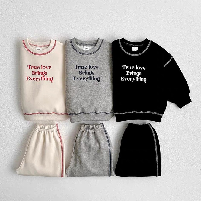 BAIS☆2024秋冬 線条英字柄スウェットトレーナー＋ロングパンツセットアップ