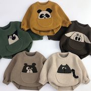 MTINY☆2024秋冬　動物柄ポケット付き丸襟ニットセーター