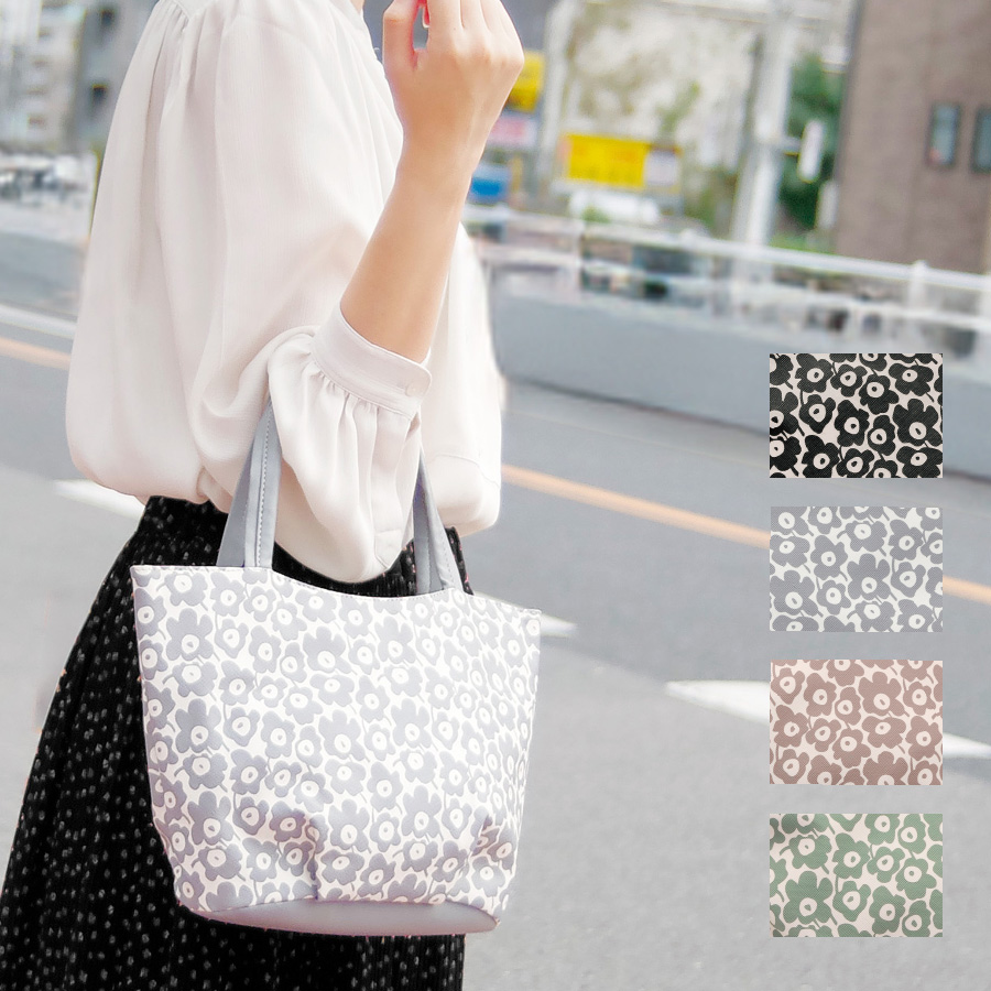 ミセス 軽量 合皮 花柄 トート ショルダー A4 バッグ グレー ピンク