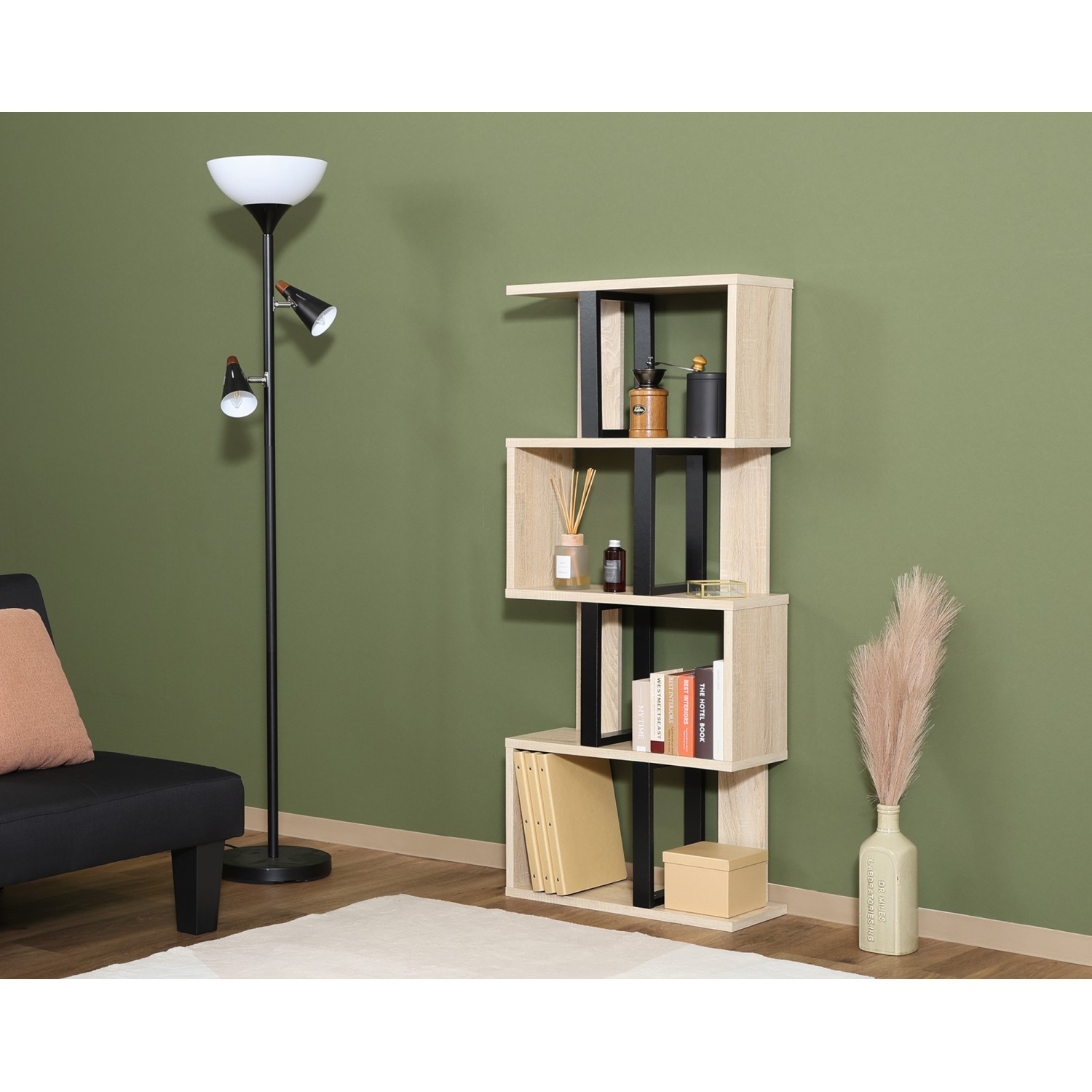 ディスプレイラック S字 4段タイプ 多目的収納 本棚 書棚 オーク ディスプレイラック S字 4段 オープンラック シェルフ 収納棚