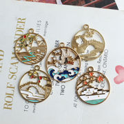 和柄 サークル レトロ 川 アクセサリーパーツ ピアス パーツ 透かしパーツ 手芸 メタルパーツ 鶴 橋 花 葉