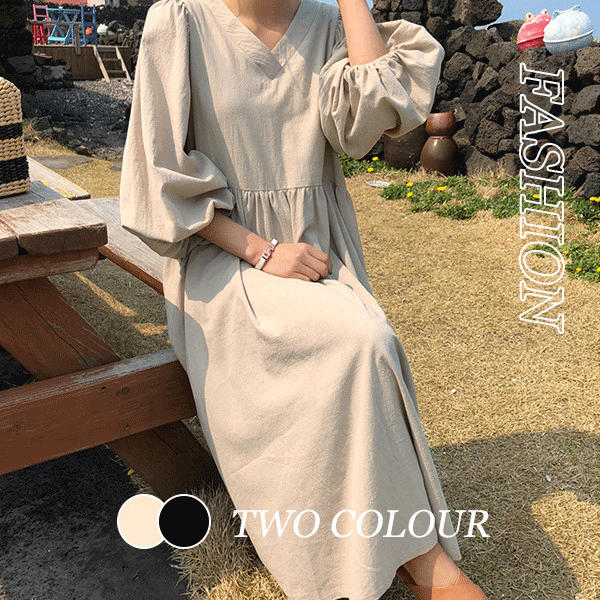 【Women】年新作　レトロ調ワンピース　Vネック　カジュアル　ロング丈ワンピース