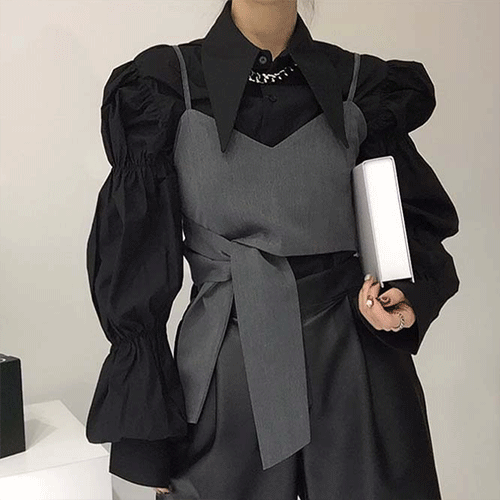 【2023秋新作】韓国風レディース服　ゆったり エレガント chic きれいめ　長袖シャツ&キャミソール　セット