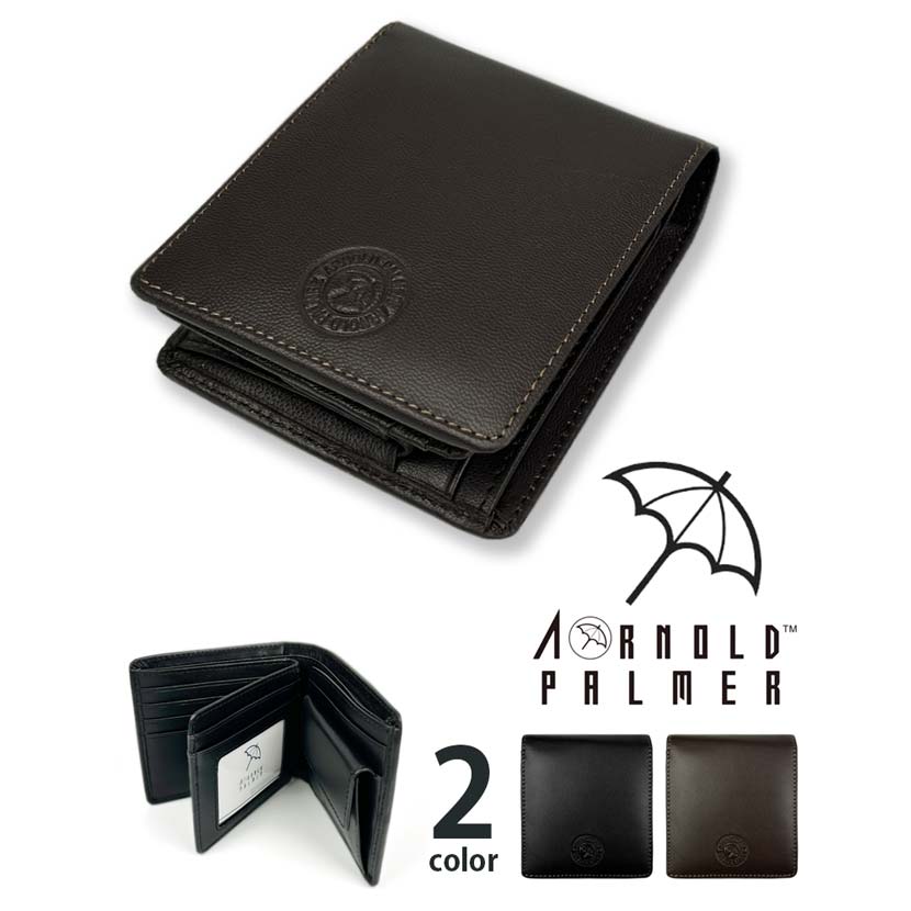 【全3色】 Arnold Palmer アーノルドパーマー 山羊革 パスケース付き 中ベラ 二つ折り財布 本革