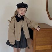 HLL☆2025春新作 韓国風女の子バイカラー折り襟ジャケットアウター