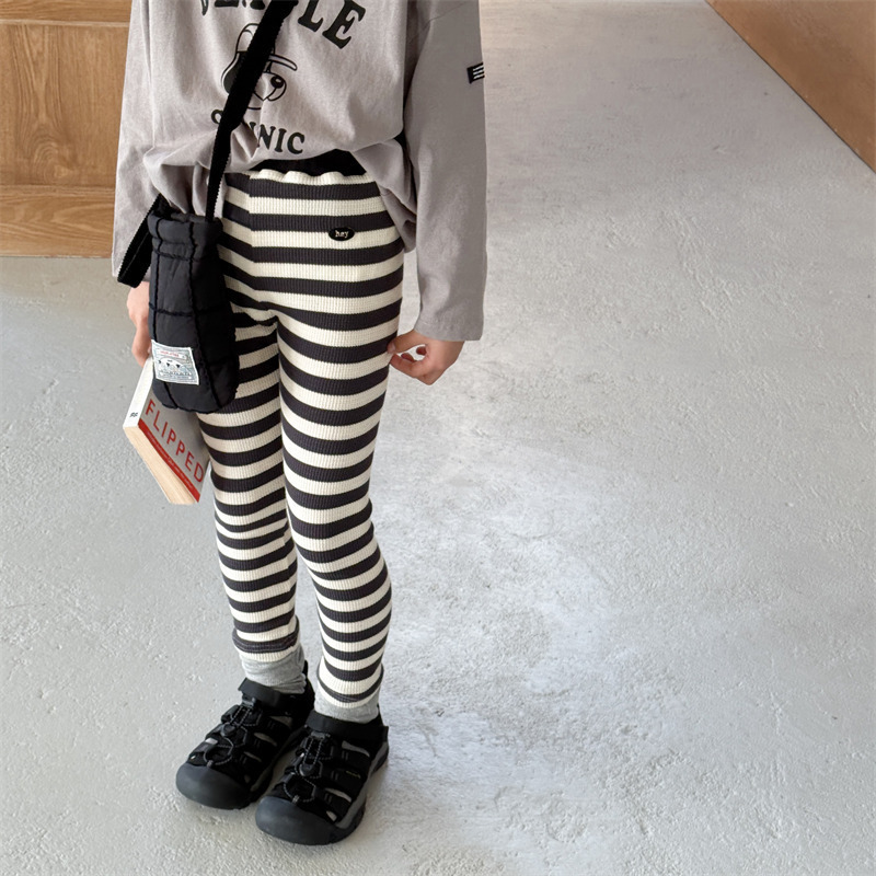 子供服 80~130cm キッズレギンスパンツ ボーダータイツ 韓国キッズ服