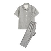 無印風良品水洗い綿二重糸パジャマ女性純綿半袖長ズボン純綿夏カップルホームウェア(男) 二重糸半袖長ズ