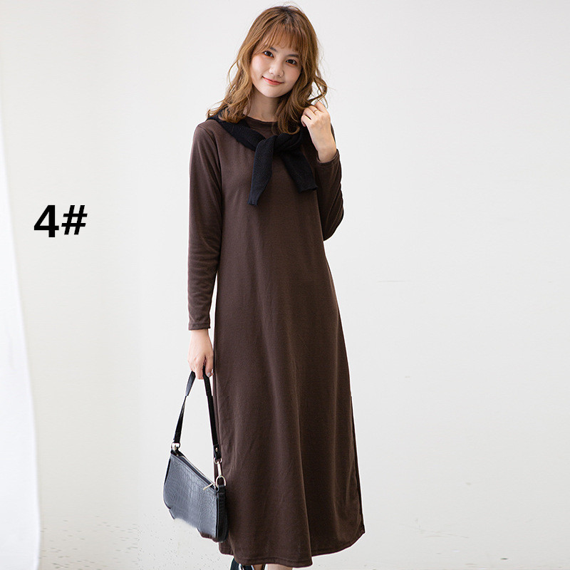 きれいめカジュアル 長袖ロングワンピース 春秋対応 丸首きれいめ