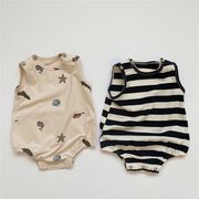 子供服 ベビー 夏服 半袖ロンパース 2025年 夏用 オールインワン ストライプ柄 カバーオール おしゃれ