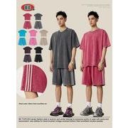 メンズ ビンテージ風 半袖 Tシャツ 男女兼用 ショートパンツ セットアップ 2025新作 春夏★全7色
