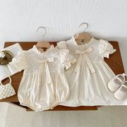 HUAIHB☆韓国風 2025夏服 女の子用 薄手 半袖 ドールカラー ワンピース 姉妹おそろい