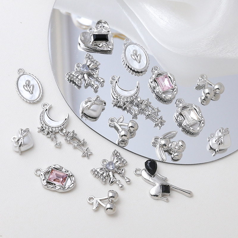 ハンドメイド アクセサリーパーツ リボン 月 ハート 手芸 材料 デコパーツ ビジューチャーム チェリー 兎