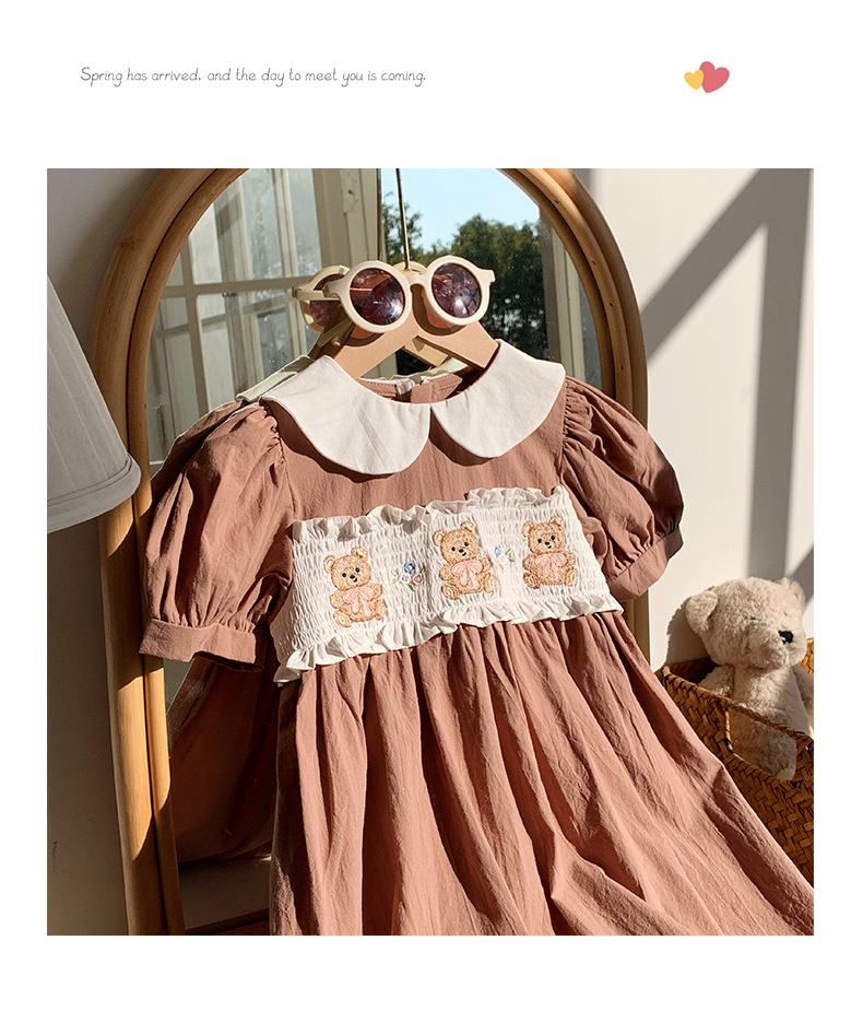 韓国風キッズワンピース 夏服 半袖 刺繍 クマ 90cm-130cm | 卸売