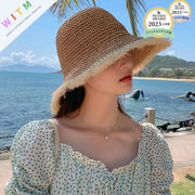2025夏新作 麦わら帽子 小顔効果 草編み 紫外線対策 折りたたみ可能