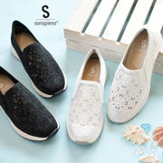 【2026年春夏新作】sonopieno スリッポン チュール ラインストーン 厚底 3E 軽量 抗菌 防臭 防滑