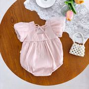 2025夏☆FLM☆女の子刺繍入り半袖ロンパース 夏用薄手