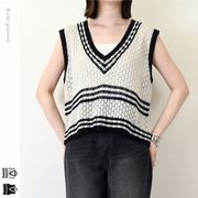 ▽SALE▽ A麻タッチ　クロシェ編みニット　ベスト(32533)