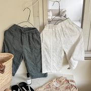 2025年夏 女の子用防蚊パンツ 刺繍ジャカード素材 通気性抜群の九分丈ワイドパンツ