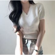 トップス レディース ニット セーター Ｖネック 半袖 カットソー
