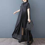 2025新作 ★シンプル ゆったりめ  イレギュラー　プリンツシフォン切替　ロングワンピース