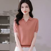 2025春夏レディース服 シンプル 高品質 気質 ポロシャツ 韓国風 ニットＴシャツ トップス 4色展開[S~3XL]