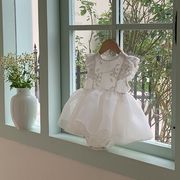 JENNY☆夏新作 女の子用 チュール付き ロンパースドレス 立体刺繍 公主風 ベビー誕生日用衣装