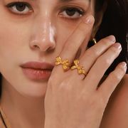 欧米 Instagram 人気ファッションレディース かわいい リボンリング ステンレス鋼の指輪 オープンリング