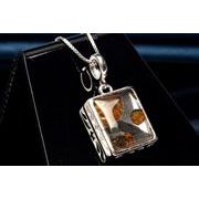 Silver925◇希少 パラサイト隕石 12x10mm レクタングル ペンダントトップ 1個売り _PRG2272