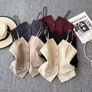 最終プライス 早い者勝ち スーツ風ストラップトップ レトロデザイン 2025年夏ノースリーブ