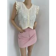 2025年INS 春夏新作　vネック　刺しゅう飾り　タンクトップ　おしゃれ　韓国ファクション