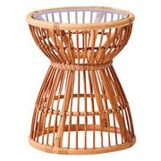 ガラス付き籐テーブル　テーブル/インテリア/和風/サイドテーブル