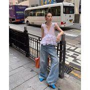 安くてよかったです 2025年夏物 Vネック フリルデザイン セクシー ギャル風 ノースリーブシャツ