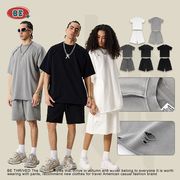 メンズ ダメージ加工 半袖 Tシャツ 男女兼用 ショートパンツ セットアップ 2025新作 春夏★全5色