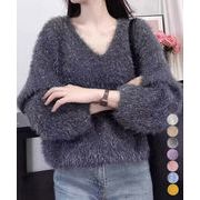 【日本倉庫即納】 ラメシャギーニットトップス Vネック秋冬