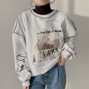 AND☆韓国 丸首 グラフィックプリント ステッチデザイン ロングスリーブスウェット